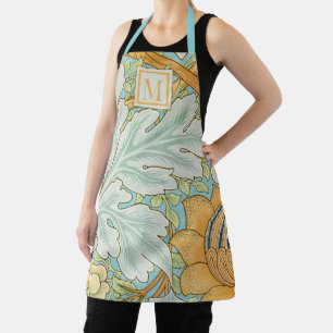 Monogram William Morris Turquoise Gold Botanical Apron