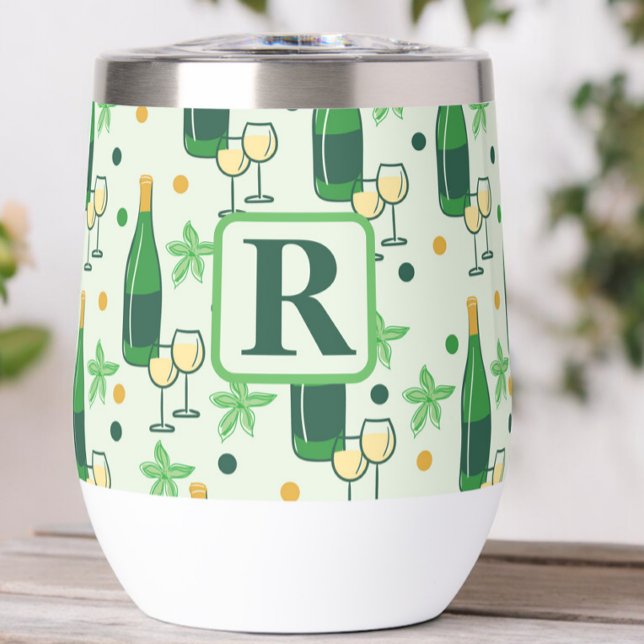 Monogram Wine Chardonnay Bottles Glasses Floral  (Creator Uploaded)