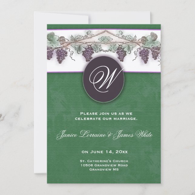 Monogram wine grapes invitation (Front)