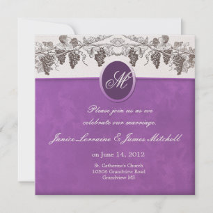 Monogram wine grapes wedding invitations