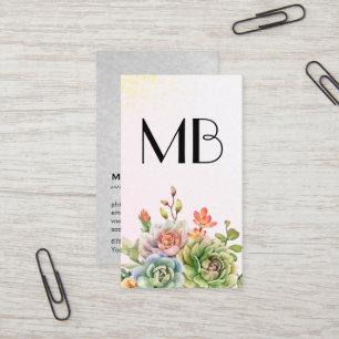 Monogram Wine   Succulent Flowers Business Card