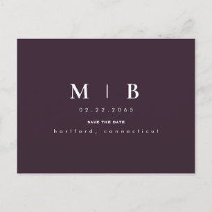 Monogram Wine Wedding Save the Date Announcement Postcard