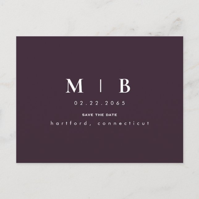 Monogram Wine Wedding Save the Date Announcement Postcard (Front)
