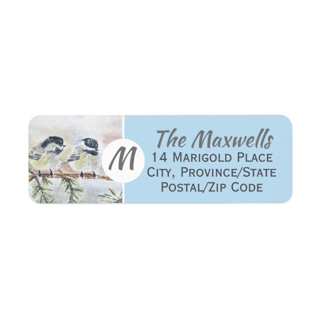 Monogram Winter Birds Scene Return Address Labels (Front)