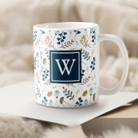 Monogram Winter Floral Botanical Navy