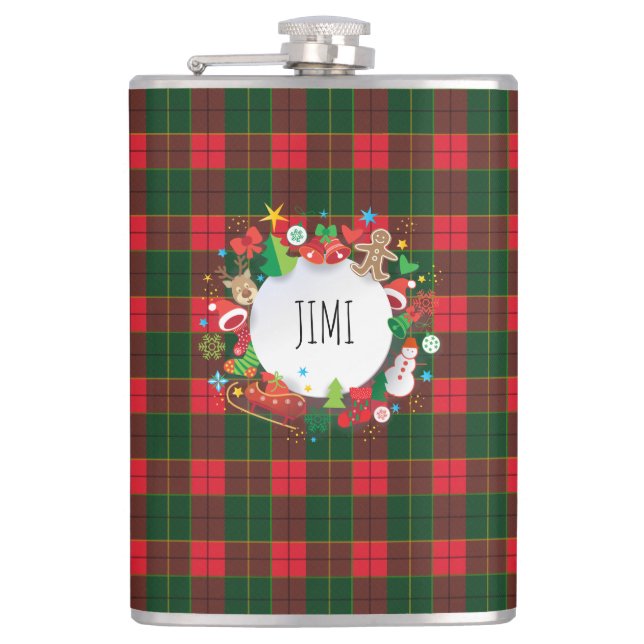 Monogram Winter Holiday Christmas Scotland Pattern Hip Flask (Front)