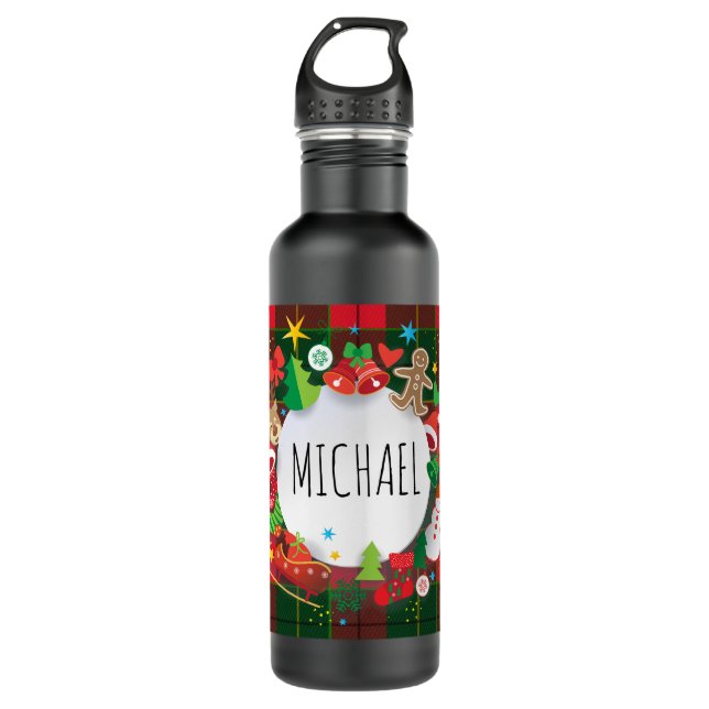 Monogram Winter Holiday Christmas Scottish Pattern 710 Ml Water Bottle (Front)