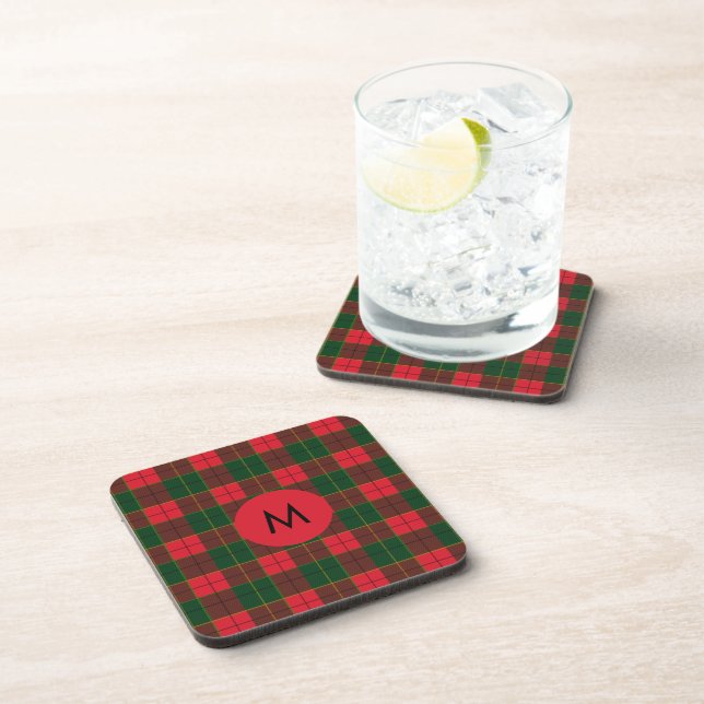 Monogram Winter Holiday Tartan pattern Scottish Coaster (Right Side)