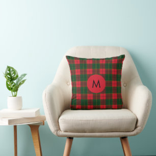Monogram Winter Holiday Tartan pattern Scottish Cushion