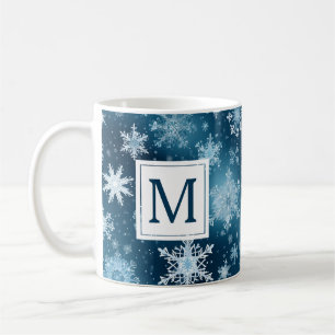 Monogram Winter Wonderland Snowflakes Blue White Coffee Mug