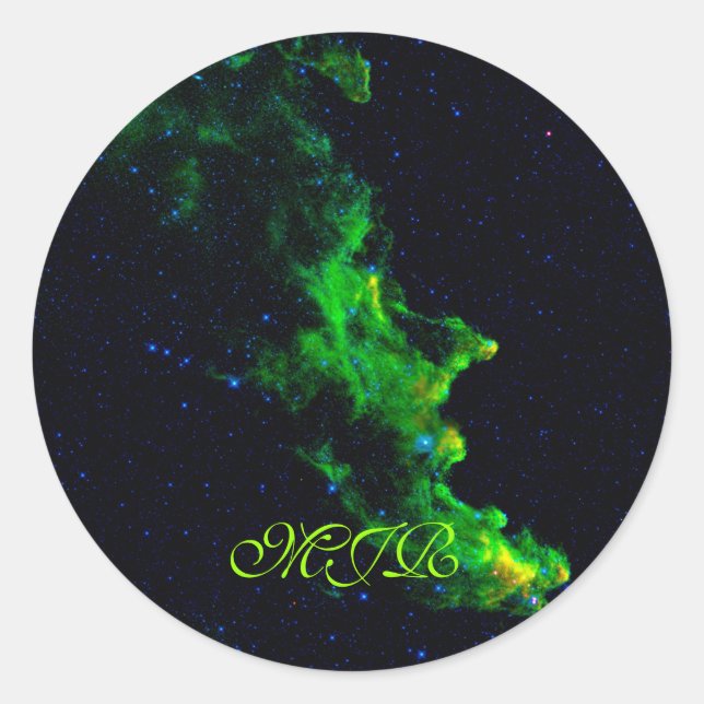 Monogram, Witch Head Nebula deep space image Classic Round Sticker (Front)