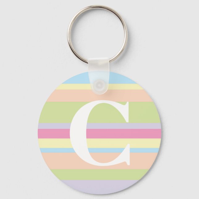 Monogram with a Colourful Striped Background - C Key Ring (Front)