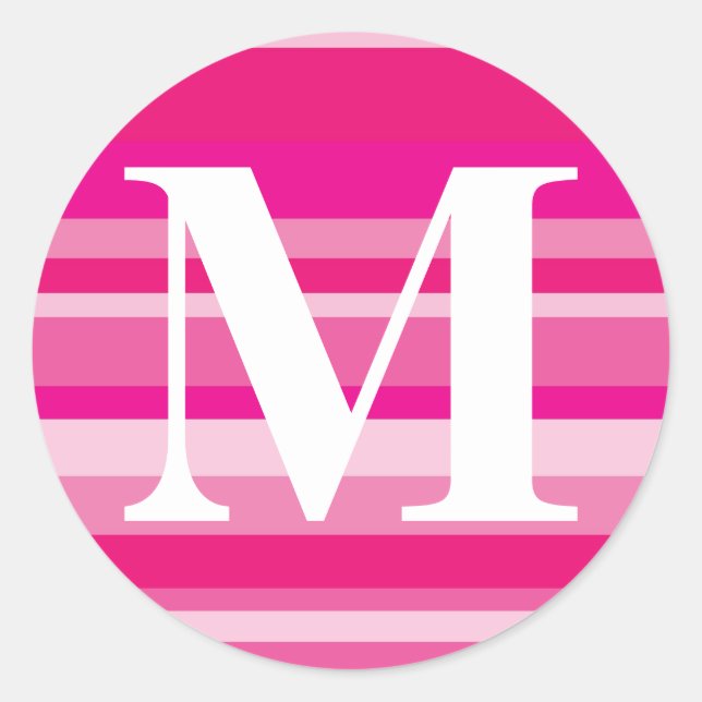 Monogram with a Colourful Striped Background - M Classic Round Sticker (Front)
