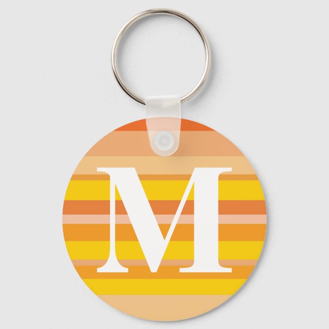 Monogram with a Colourful Striped Background - M Key Ring (Front)