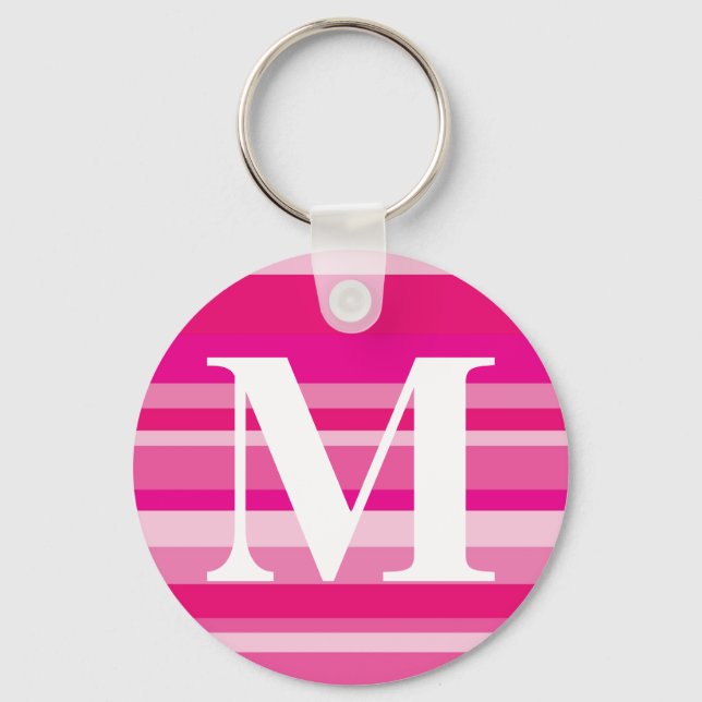 Monogram with a Colourful Striped Background - M Key Ring (Front)