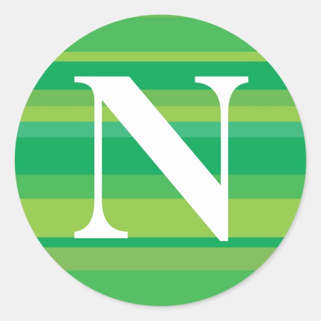 Monogram with a Colourful Striped Background - N Classic Round Sticker (Front)