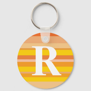 Monogram with a Colourful Striped Background - R Key Ring