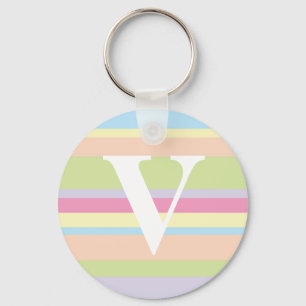 Monogram with a Colourful Striped Background - V Key Ring