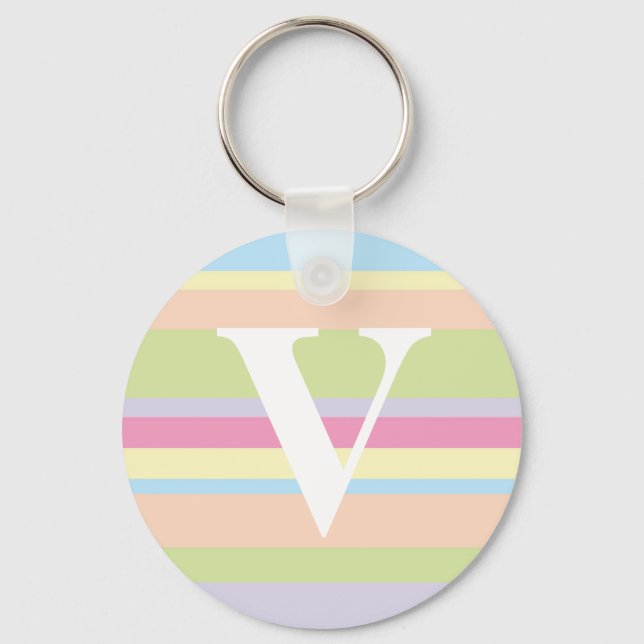 Monogram with a Colourful Striped Background - V Key Ring (Front)