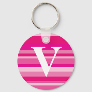 Monogram with a Colourful Striped Background - V Key Ring