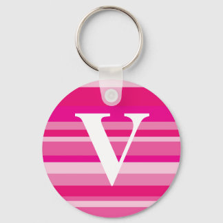 Monogram with a Colourful Striped Background - V Key Ring