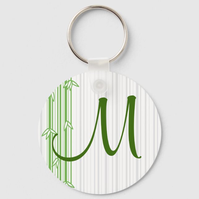 Monogram with Bamboo Background - Letter M Key Ring (Front)