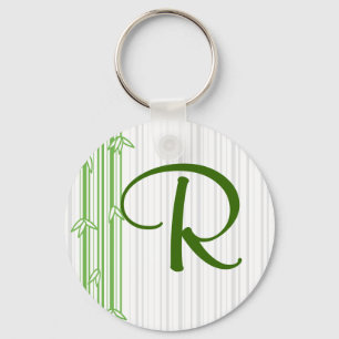 Monogram with Bamboo Background - Letter R Key Ring