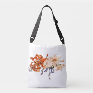Monogram with Beautiful Vintage Tiger Lily Bouquet Crossbody Bag