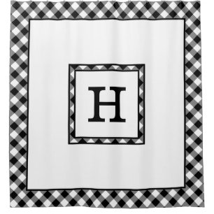 Monogram with Black White Buffalo Check Border Shower Curtain