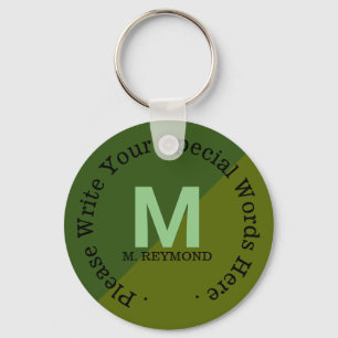 monogram with custom text on two tone green key ring
