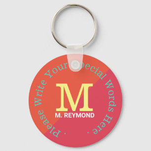 monogram with custom text on two tone reddish key ring