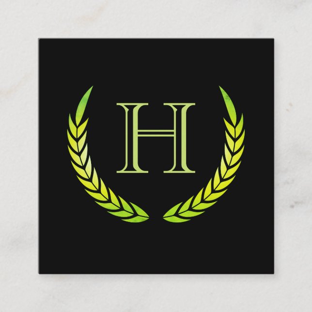 Monogram with Elements (green) Square Business Card (Front)