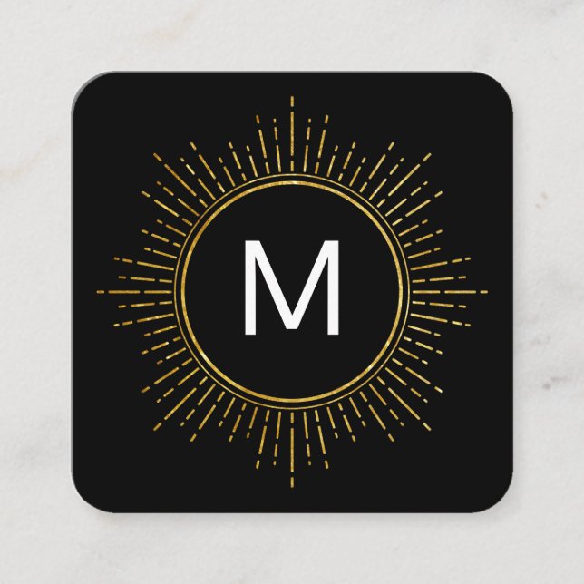 Monogram with Faux Gold Illuminated Elements Square Business Card (Front)