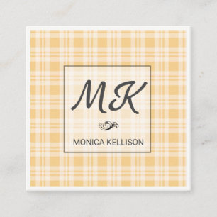 Monogram with Flannel Pattern Square Business Card