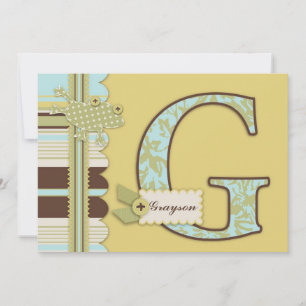 Monogram with Frog and Stripe Print Baby Shower Invitation
