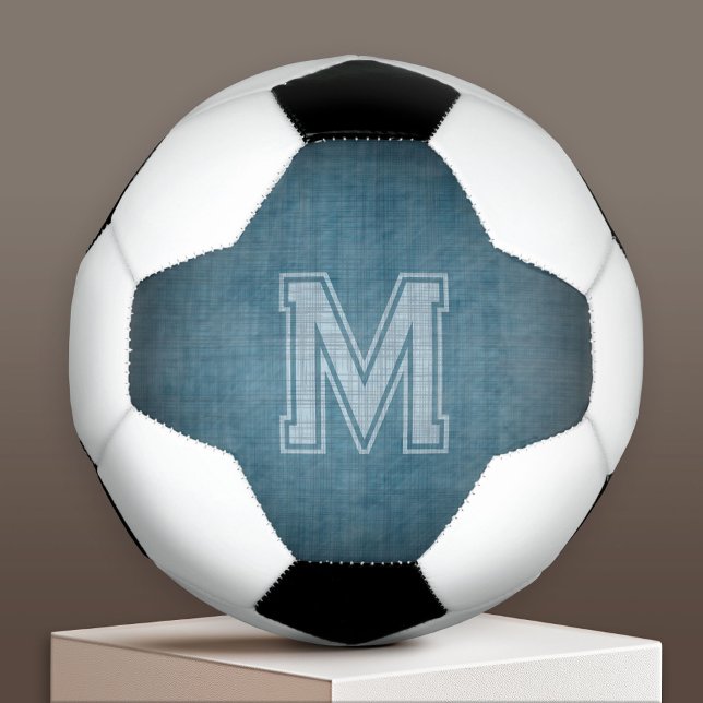 Monogram with Grungy Chalkboard Blue Background Football (Custom Soccer Ball)