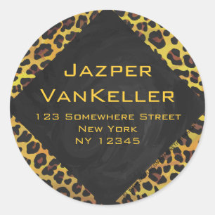 Monogram with Leopard Brown and Yellow Classic Round Sticker