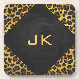Monogram with Leopard Brown and Yellow Coaster