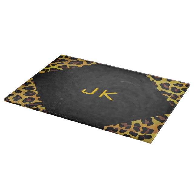 Monogram with Leopard Brown and Yellow Cutting Board (Corner)