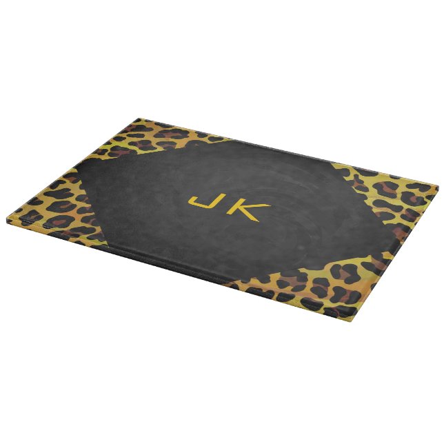 Monogram with Leopard Brown and Yellow Cutting Board (Corner)