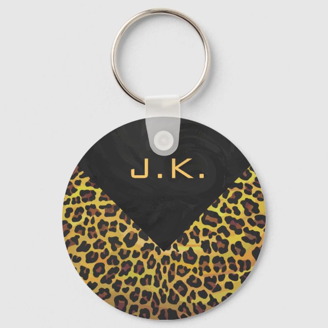 Monogram with Leopard Brown and Yellow Key Ring (Front)