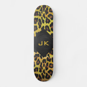 Monogram with Leopard Brown and Yellow Skateboard