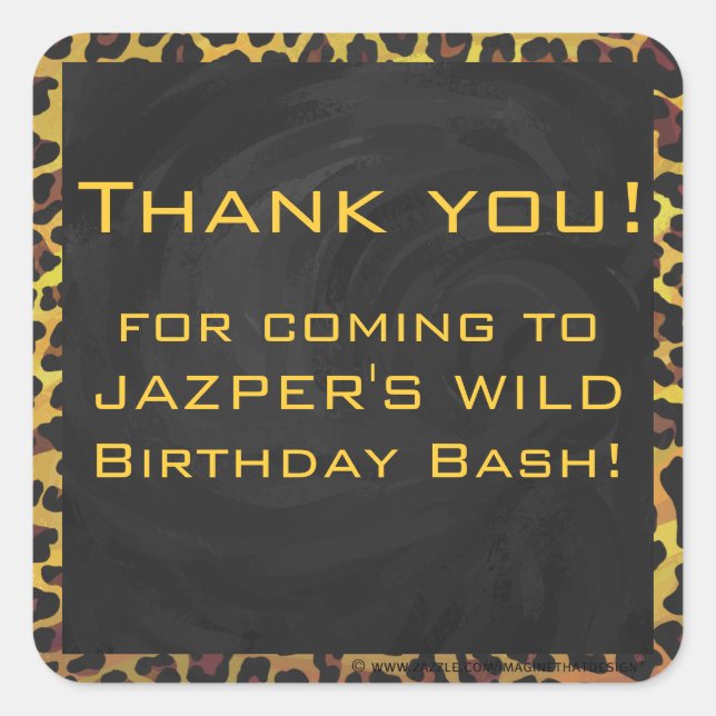 Monogram with Leopard Brown and Yellow Square Sticker (Front)