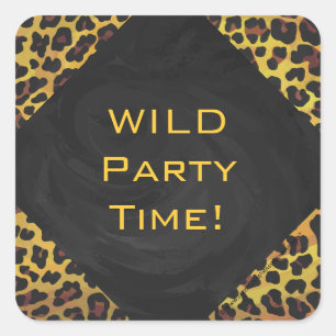 Monogram with Leopard Brown and Yellow Square Sticker