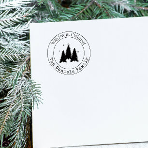 Monogram With Love At Christmas Trees  Rubber Stamp