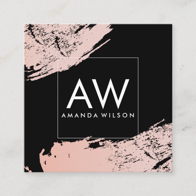 Monogram with Modern Girlie Pink Brushed Square Business Card (Front)