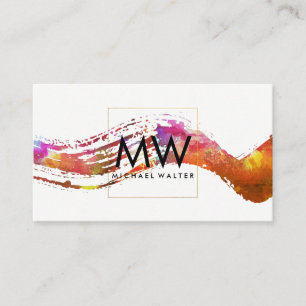 Monogram with Modern Watercolor Brushed Business Card