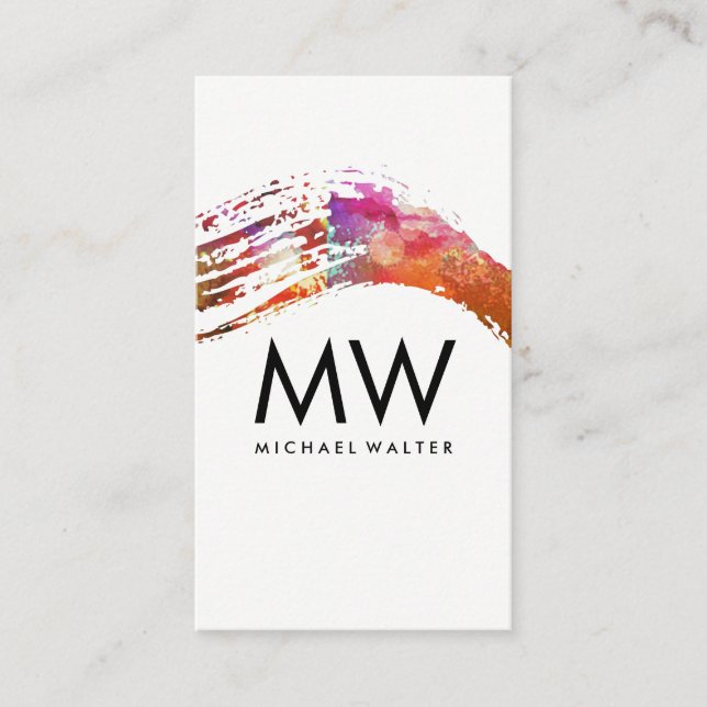 Monogram with Modern Watercolor Brushed Business Card (Front)