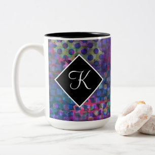 Monogram with Multicolored Abstract Digital Art Two-Tone Coffee Mug