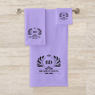 Monogram With Name Lavender Black Elegant Bath Towel Set